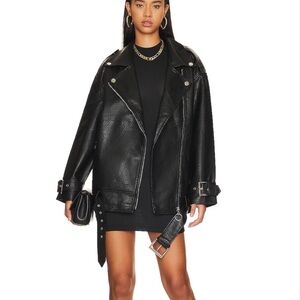 Oversized Black Leather Moto Jacket